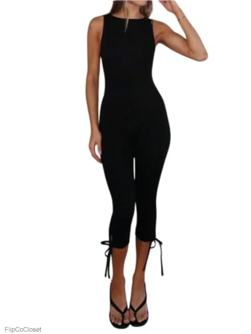 Womens Backless Capri Jumpsuits Tie Knot One Piece Bodycon Romper Summer